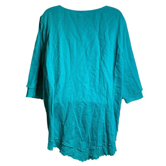 Soft Surroundings Women's Teal Crinkle Lagenlook Top Size L Asymmetric Hem Flowy - Picture 2 of 10
